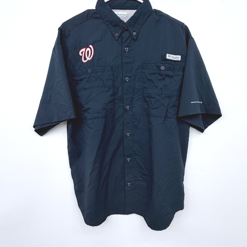 Columbia PFG Fishing Shirt Mens Medium Navy Washington Nationals MLB Tamiami
